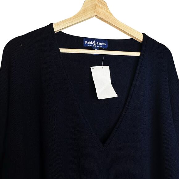 RALPH LAUREN BLUE LABEL 80s Deadstock Blue V-Neck Wool Knit Sweater Large Womens - Picture 10 of 15